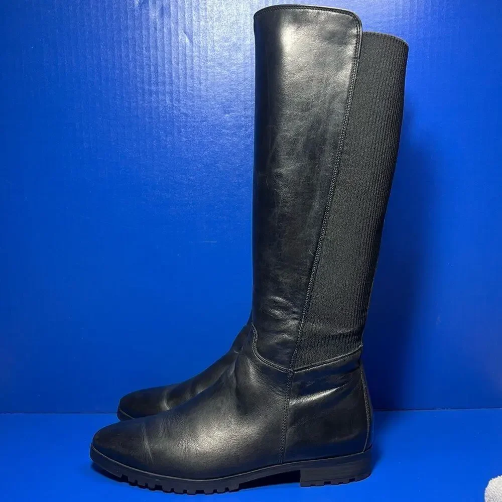 Paul Green‎ Vario 31427 Leather Knee High Boots Black Point Toe Womens 5.5